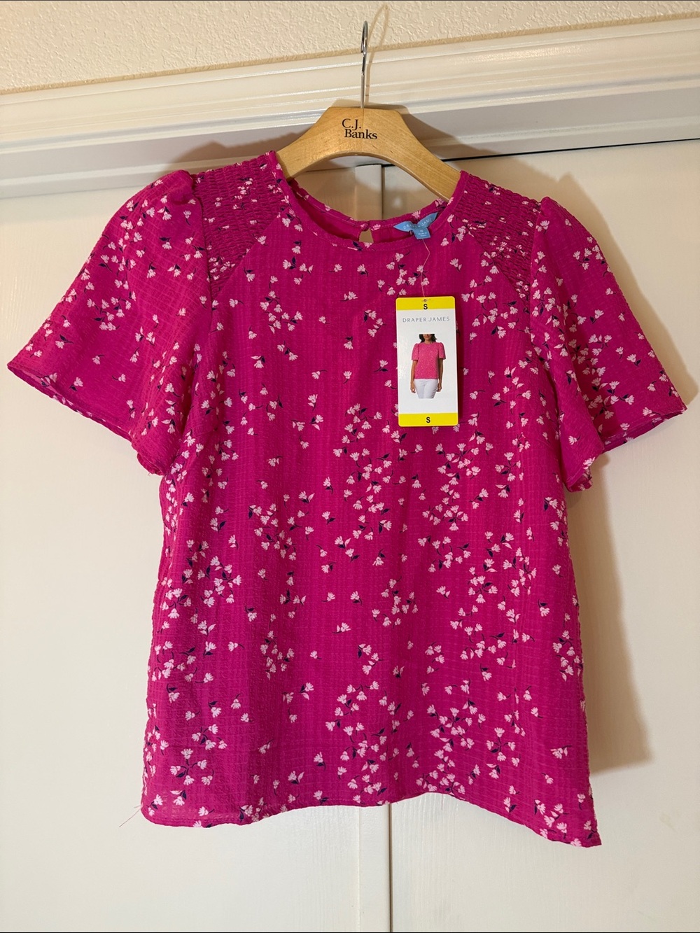 Draper James Fuchsia Floral Short Sleeve Blouse